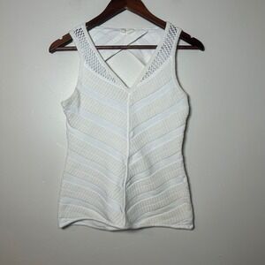 MOTH Anthropologie White Textured Knit Tank Top V Neck Criss Cross‎ Back Size S